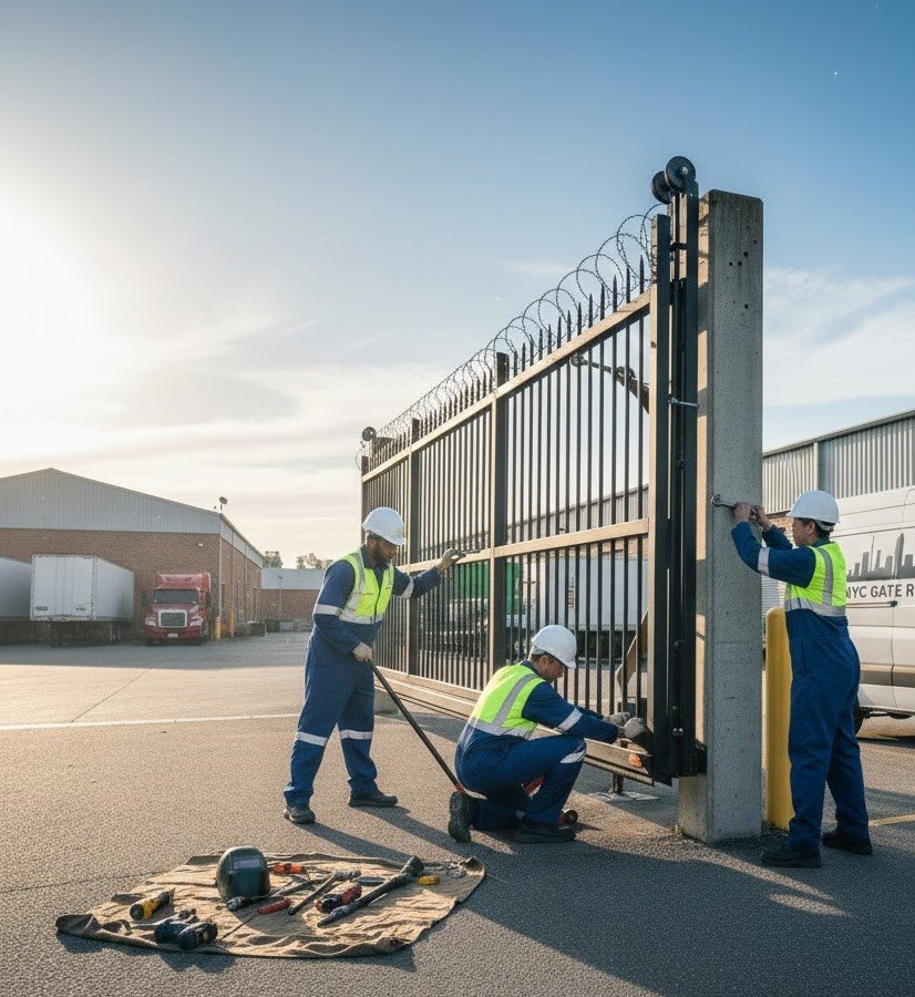 Commercial sliding gate installation service for warehouses and industrial facilities