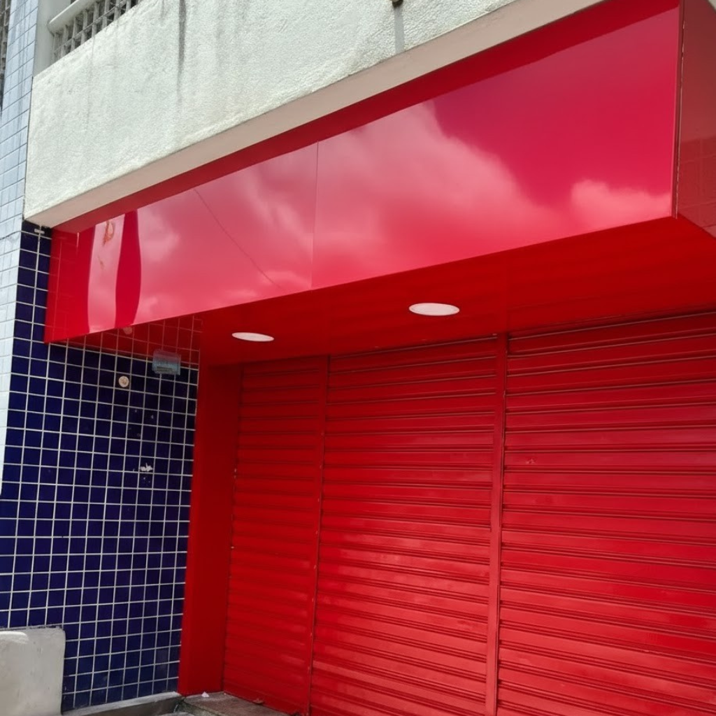 red rolling security gates.