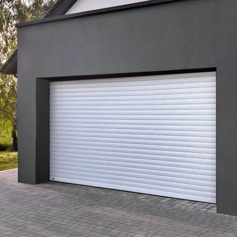 White-grey building facade Rolling Gate